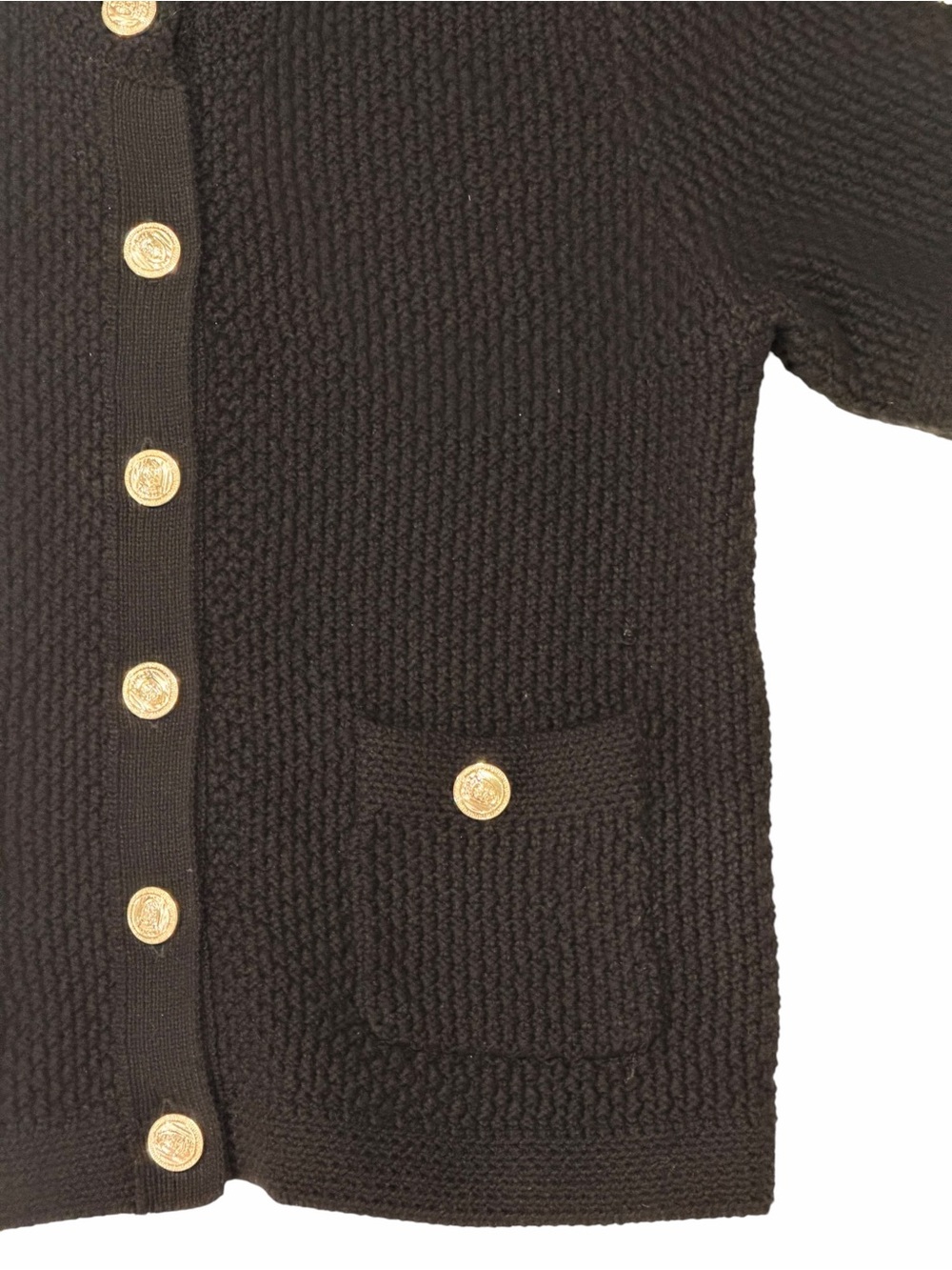 Adrianna Papell Short Sleeve Textured Knit Cardigan Black Gold Buttons Small - Picture 5 of 8